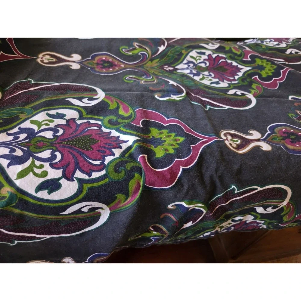 World Market 60x90 Medallion Tablecloth Purple Green Cotton Boho Baroque
